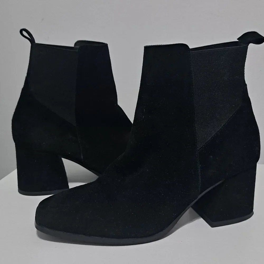 Antonio De Falia Slip On Leather Suede Goth Ankle Boots Block Heel Siz 8 Black